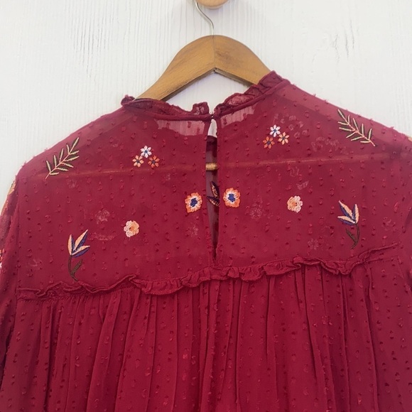 Zara- Red Embroidered Flowers and Sequins Tiered Dress Size XS - Picture 16 of 16